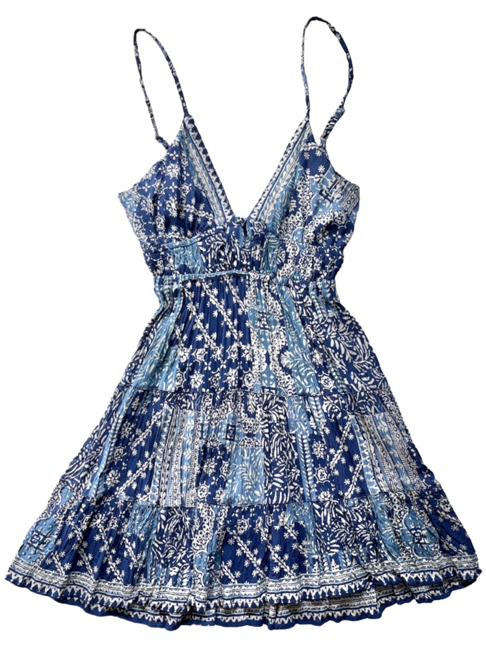 Angie Sundress Open Back Patchwork Print Boho Babydoll Minidress NWOT